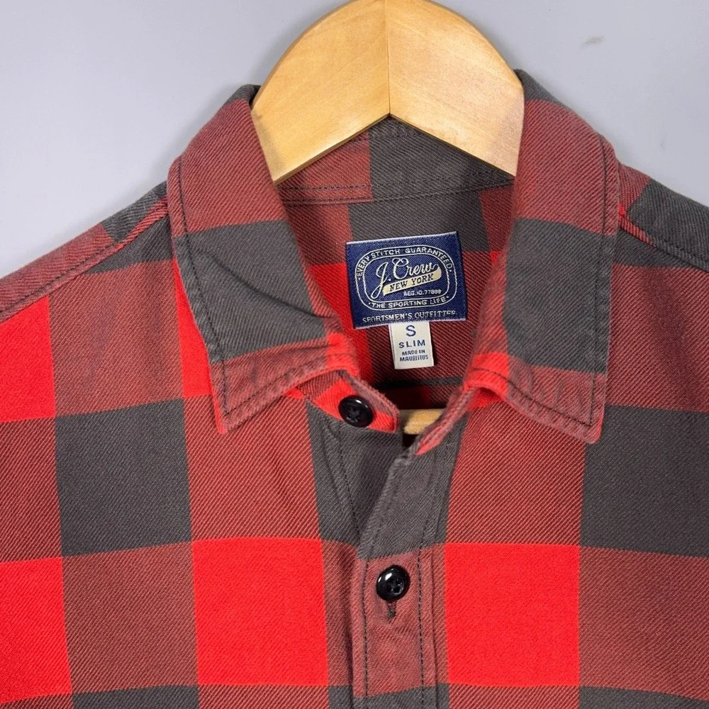 J.Crew Slim Buffalo Plaid Shirt Mens Size Small Cotton Red